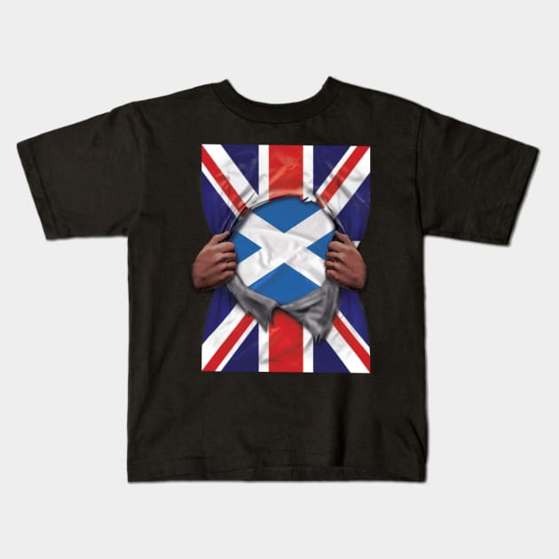 Scotland Flag Great Britain Flag Ripped - Gift for Scottish From Scotland Kids T-Shirt by Country Flags